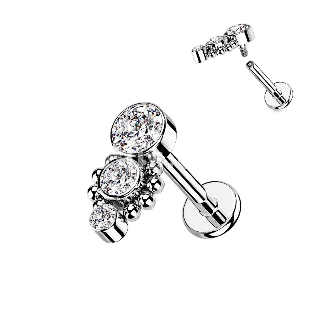 Triple CZ Round Dropdown with Ball Cluster Labret.
