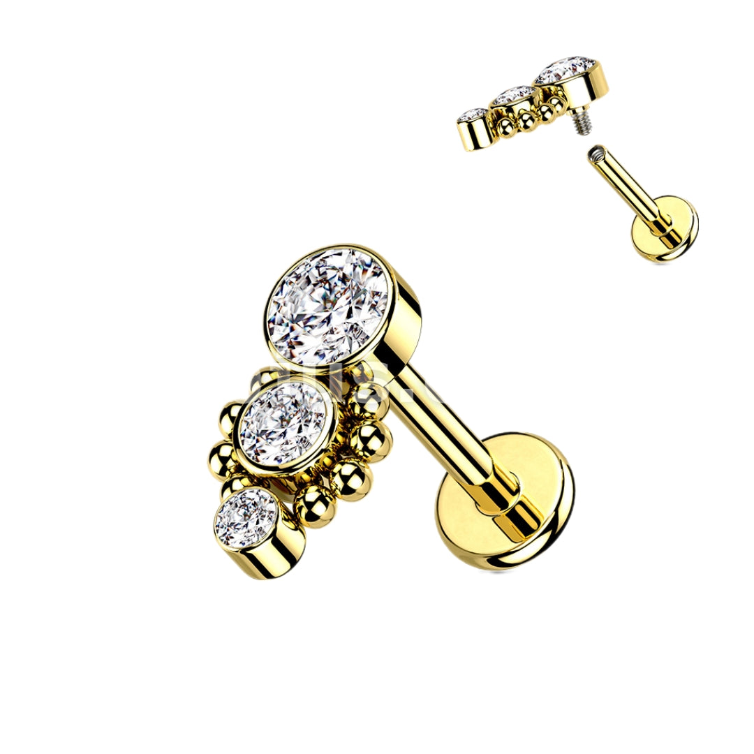 Triple CZ Round Dropdown with Ball Cluster Labret.