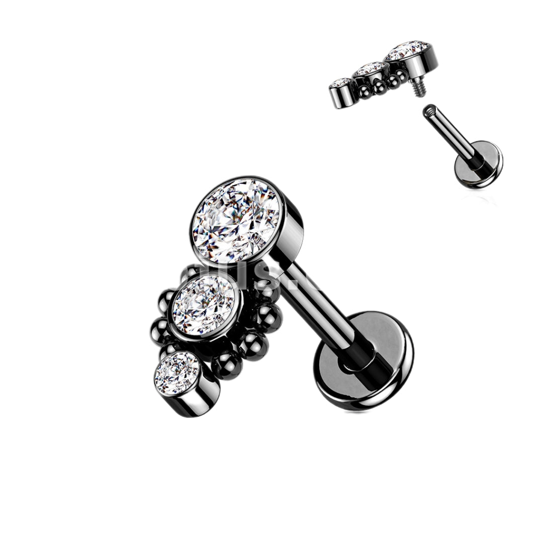 Triple CZ Round Dropdown with Ball Cluster Labret.
