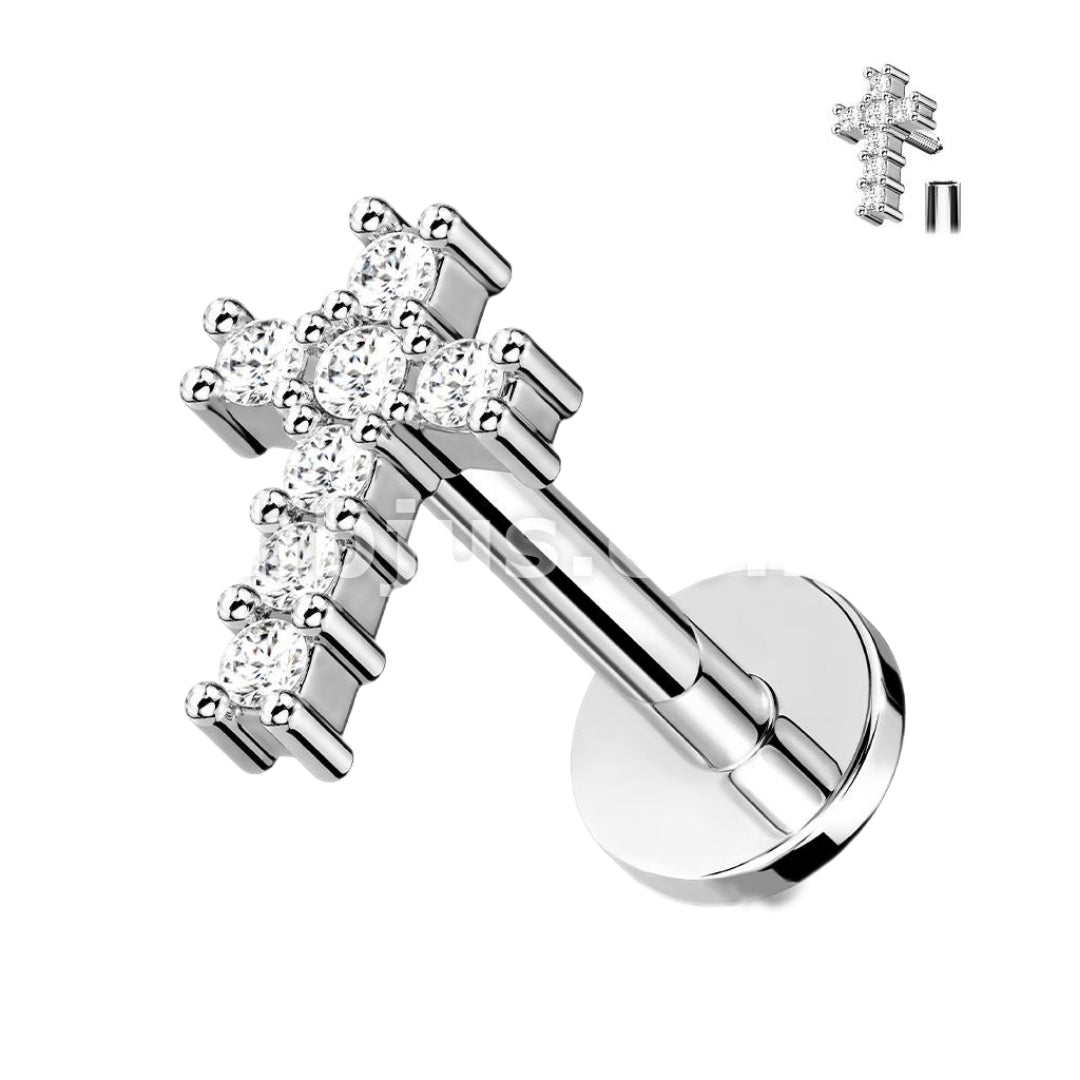 Round CZ Cross Labret.