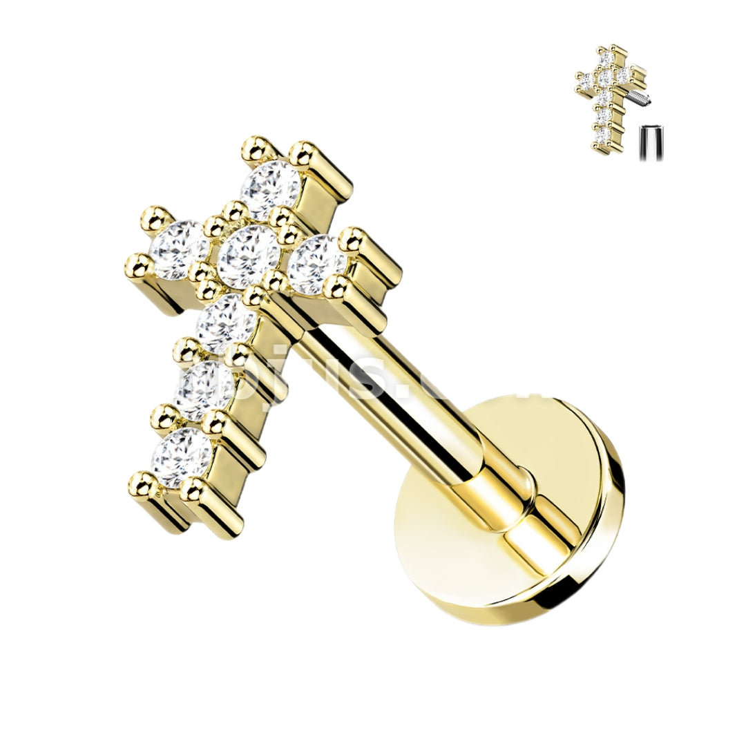 Round CZ Cross Labret.