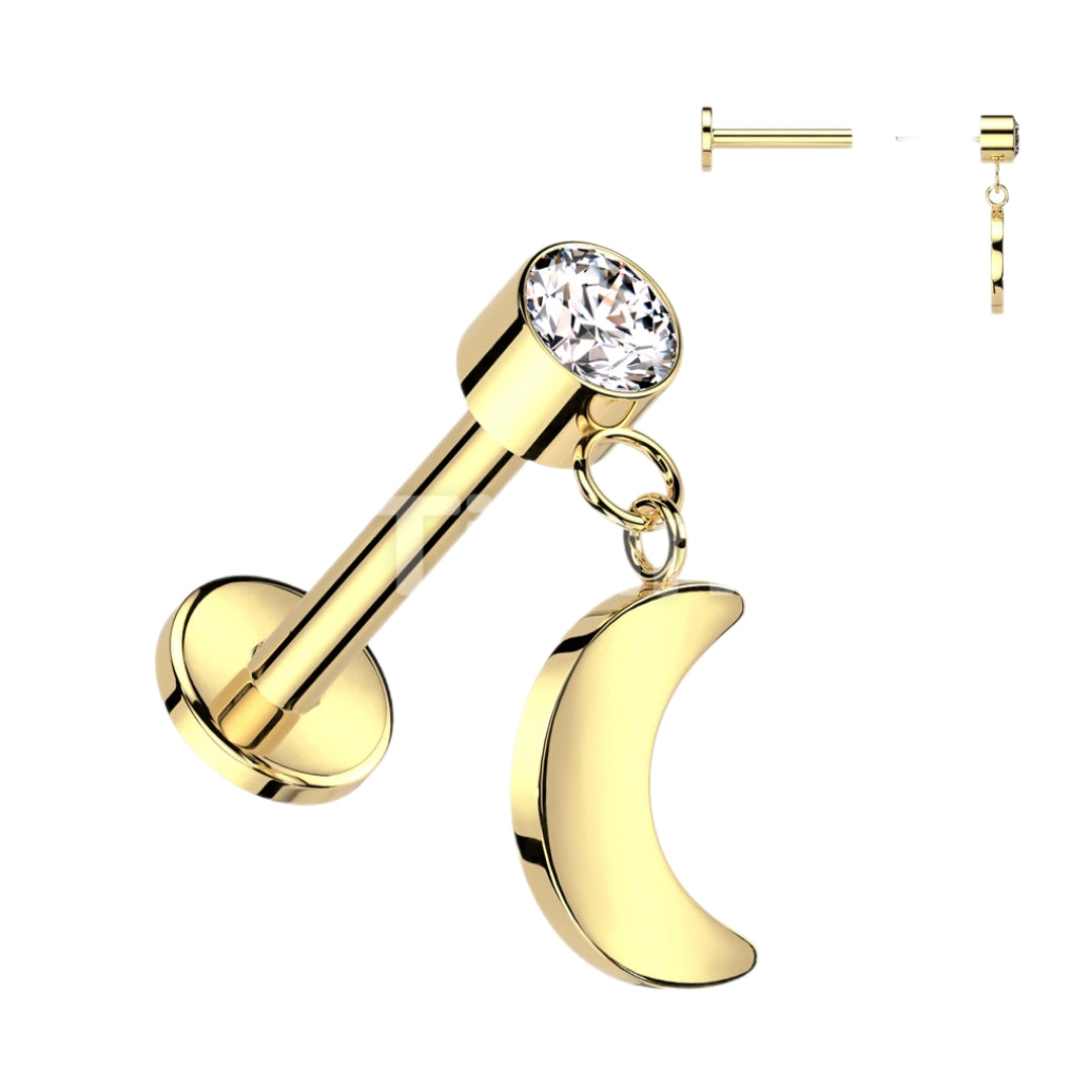 CZ Stud with Crescent Moon Dangly Labret.
