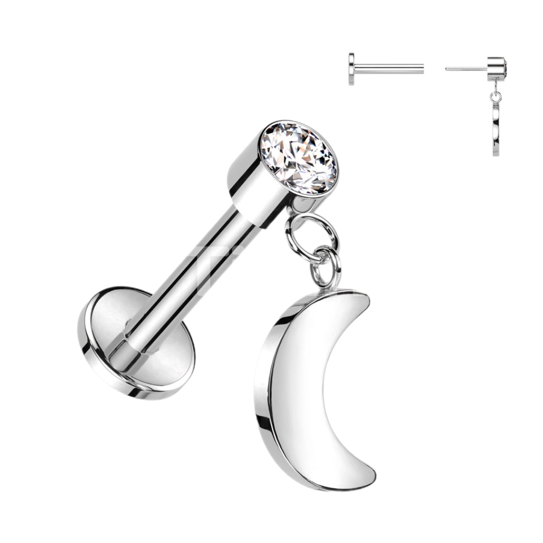 CZ Stud with Crescent Moon Dangly Labret.