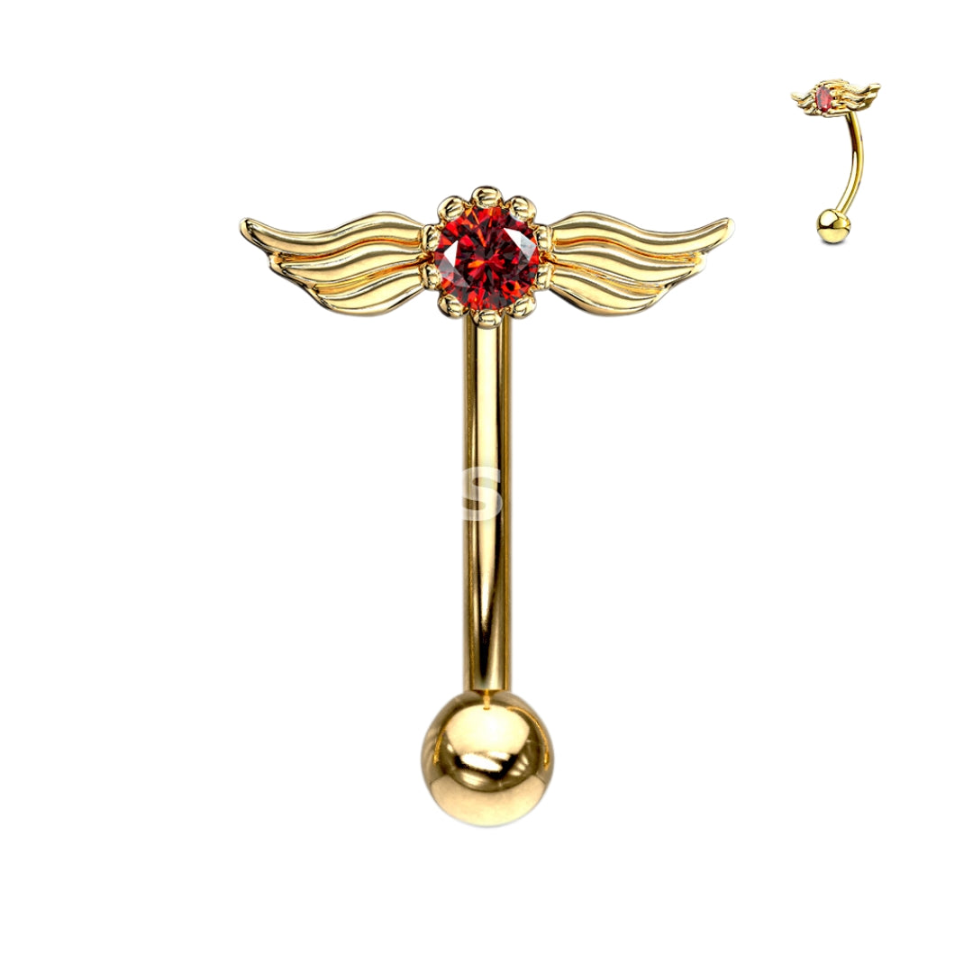 Wings and Gem Curved Barbell.