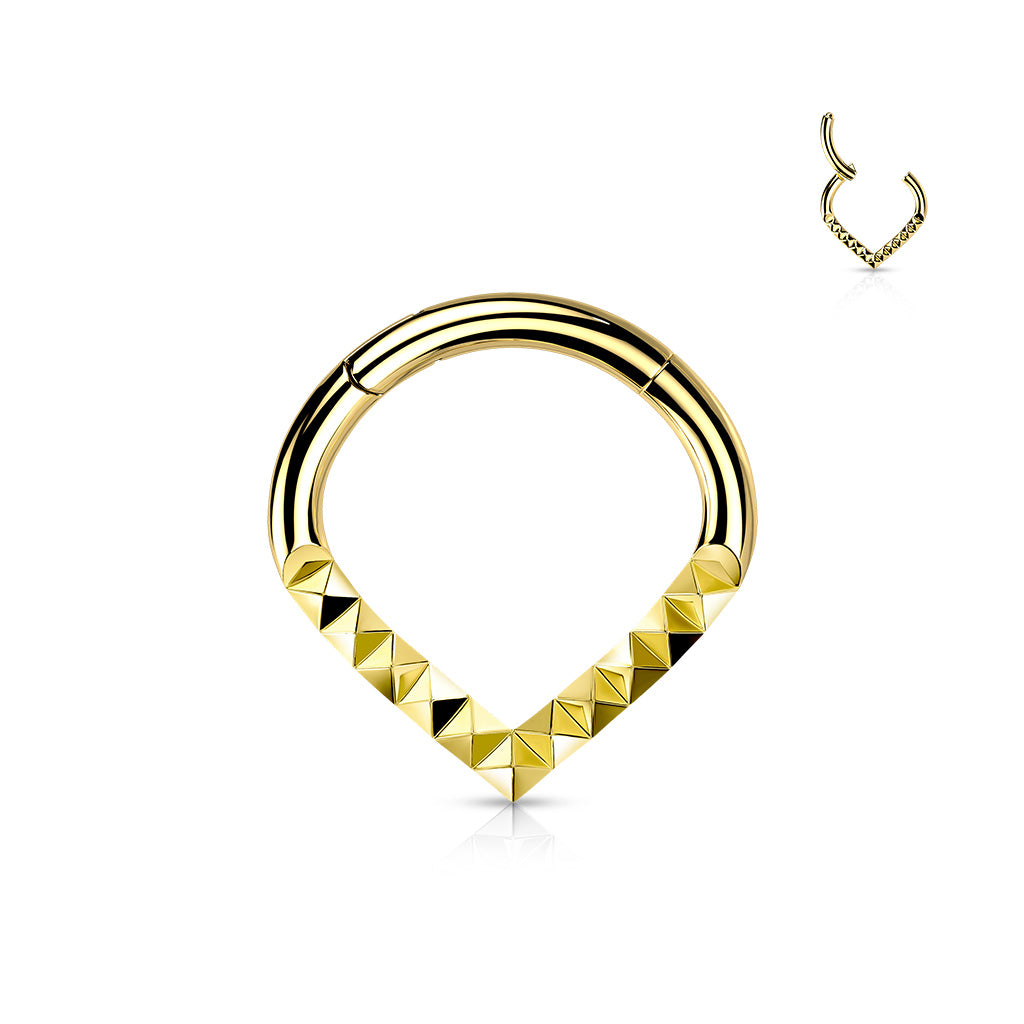 Lined Pyramid Cut Chevron Hinged Segment Ring.