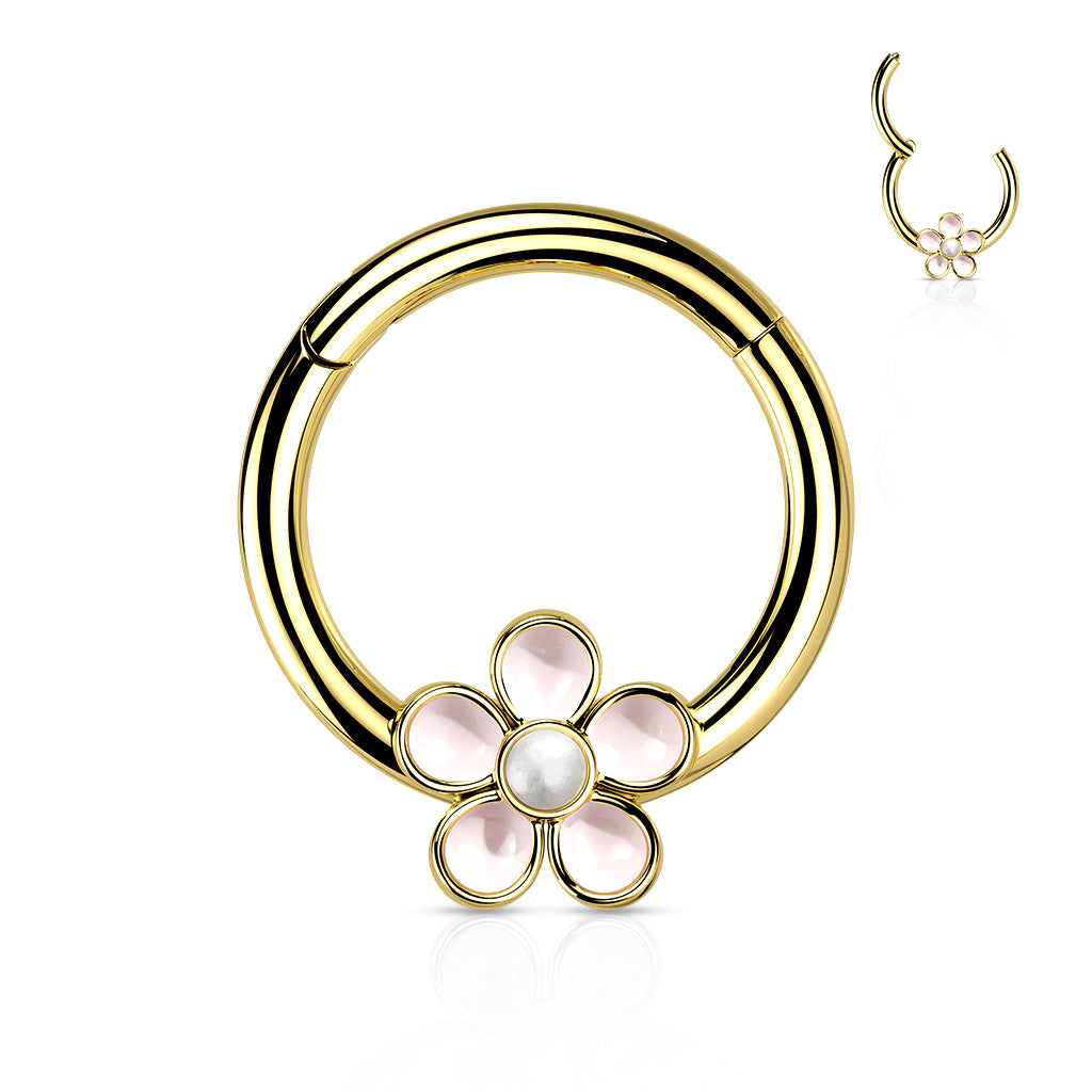 Hinged Segment Ring with Enamel Flower Detail.