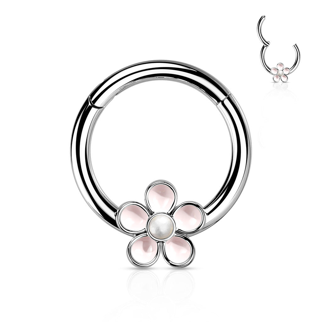 Hinged Segment Ring with Enamel Flower Detail.