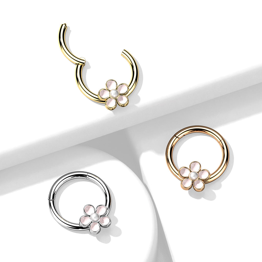 Hinged Segment Ring with Enamel Flower Detail.