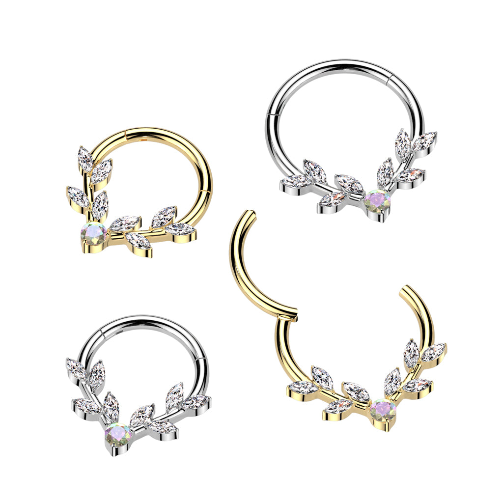 Vine and Gem Forward Facing Hinged Ring.
