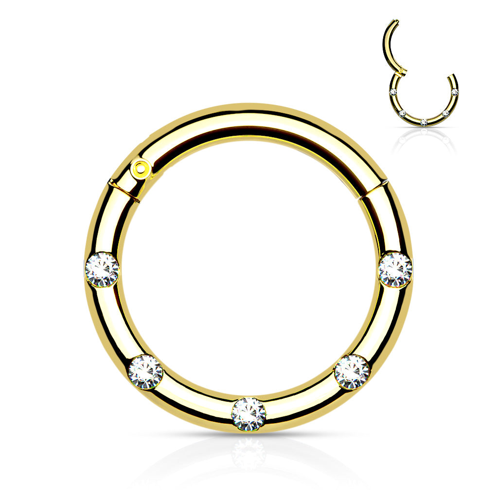 Forward Facing 5 Gem Hinged Segment Ring.