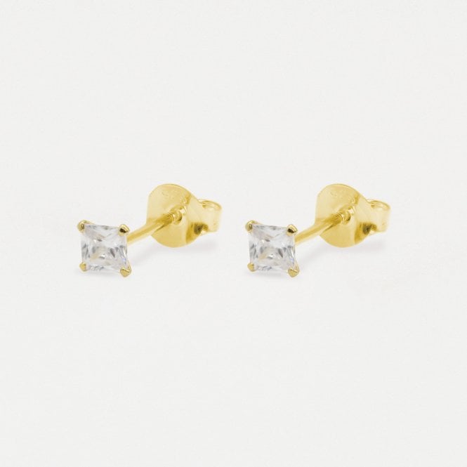 Gold CZ 4mm Square Studs