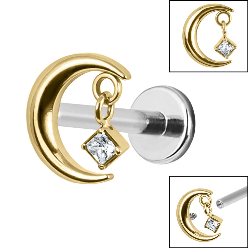 Titanium Moon with CZ Dangly Labret.
