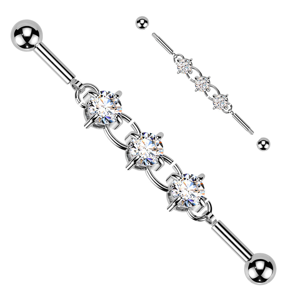 Triple CZ Chain Industrial Barbell.