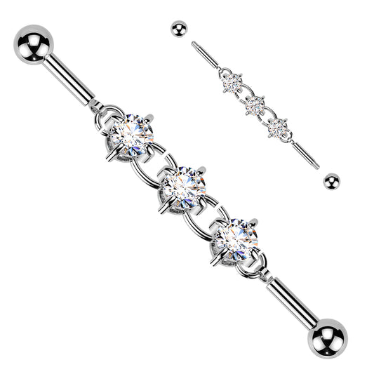 Triple CZ Chain Industrial Barbell.