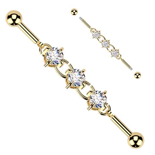 Triple CZ Chain Industrial Barbell.