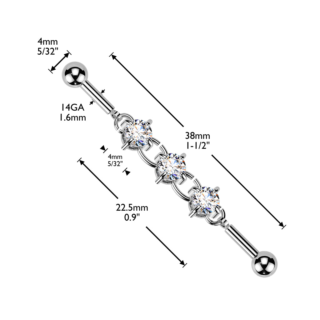 Triple CZ Chain Industrial Barbell.
