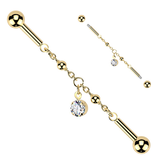 Dangly CZ Chain Industrial Barbell.