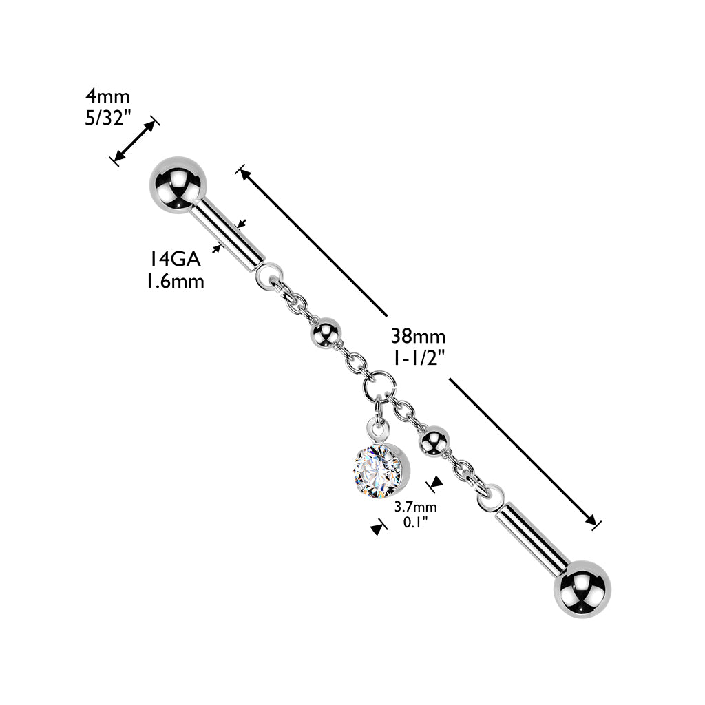 Dangly CZ Chain Industrial Barbell.