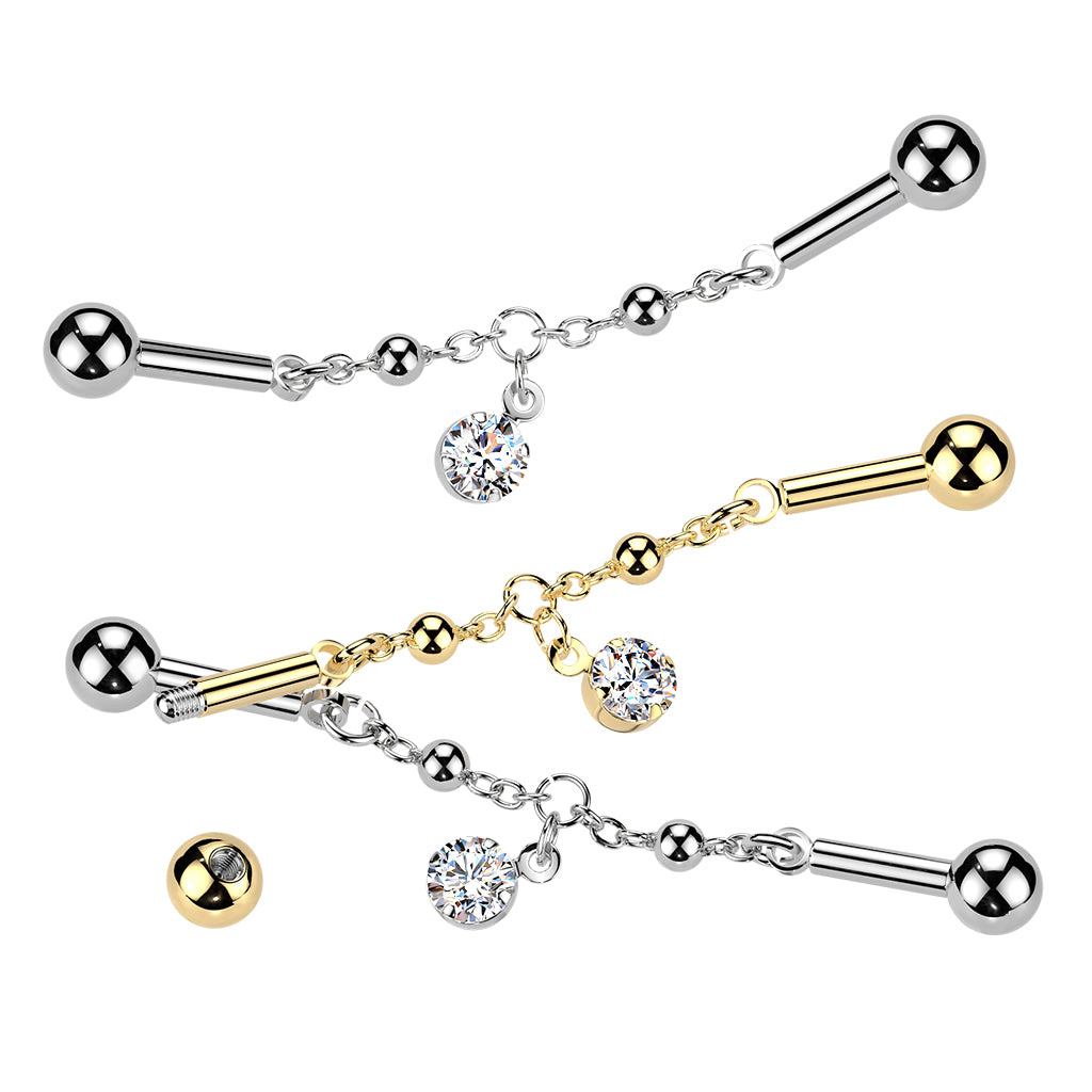 Dangly CZ Chain Industrial Barbell.