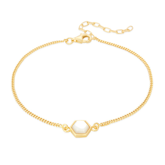 Liga Hexagon Mother of Pearl Bracelet - Gold Plated