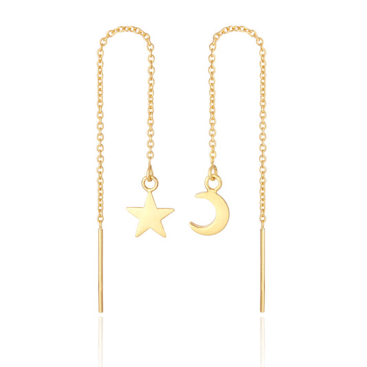 Adelie Moon & Star Threader Earrings - Gold Plated
