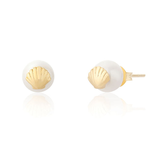 Loralei Scallop Pearl Earrings - Gold Plated