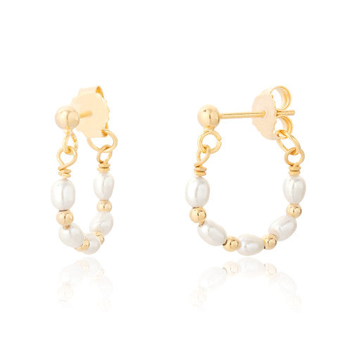 Paris Pearl Beaded Hoop Earrings - Gold Plated