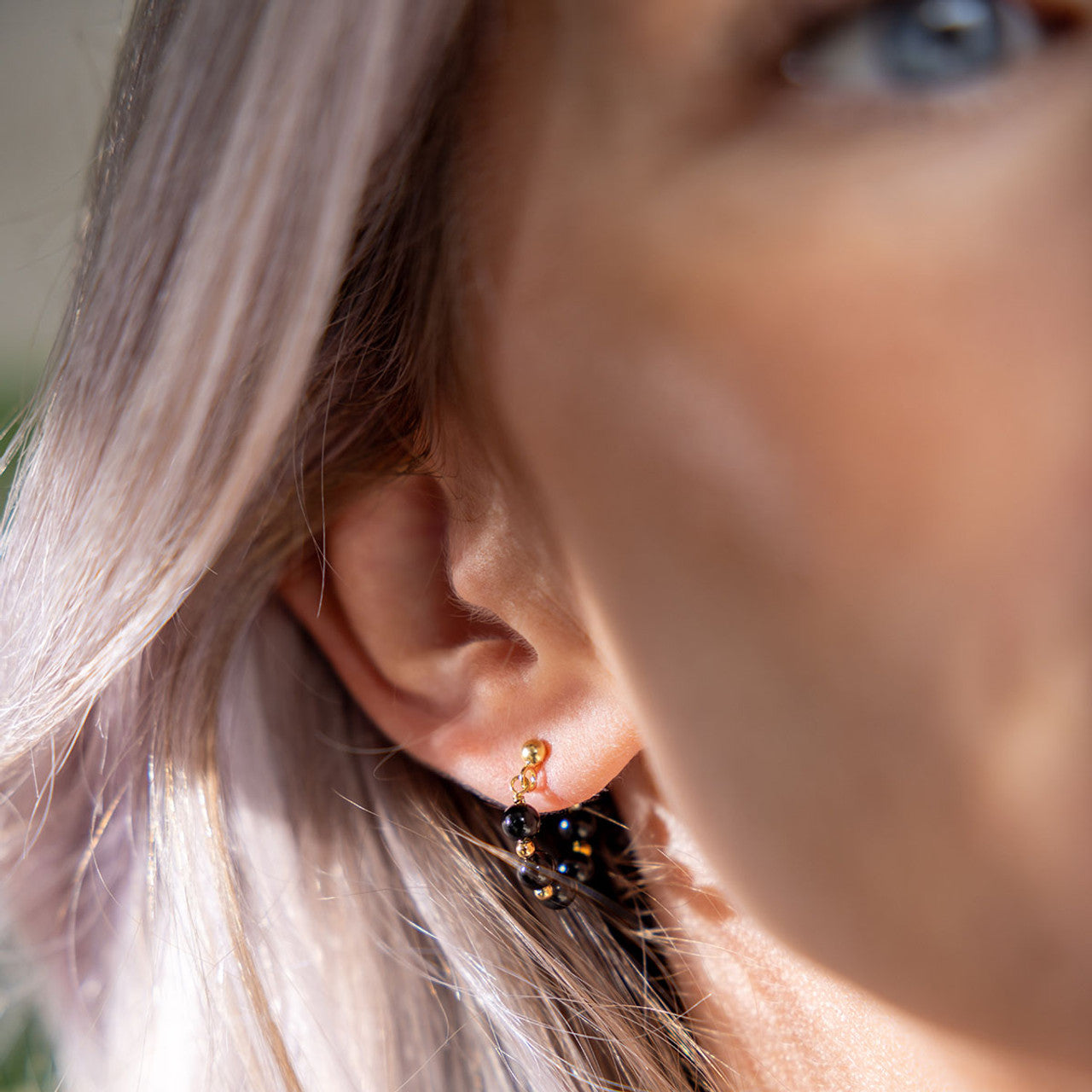 Boston Onyx Ball Hoop Earrings - Gold Plated