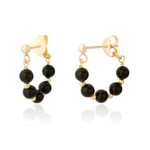 Boston Onyx Ball Hoop Earrings - Gold Plated