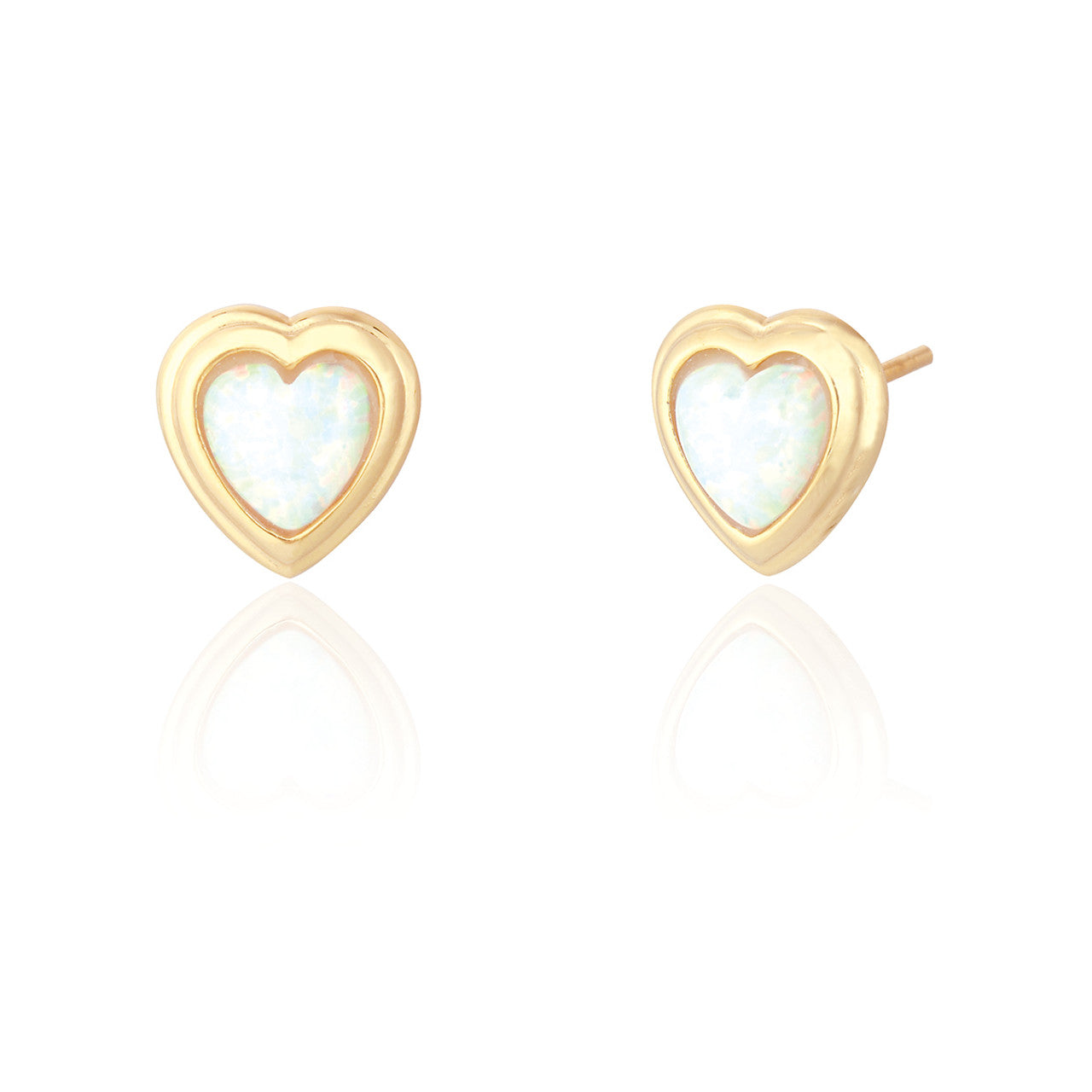 Willow White Opal Heart Stud Earrings - Gold Plated