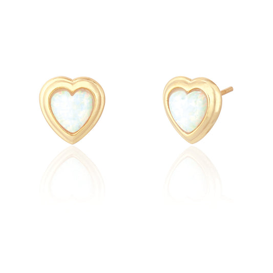 Willow White Opal Heart Stud Earrings - Gold Plated