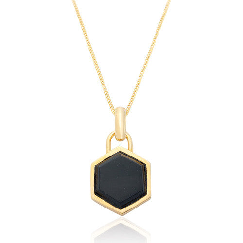 Liga Hexagon Black Onyx Pendant & Chain - Gold Plated