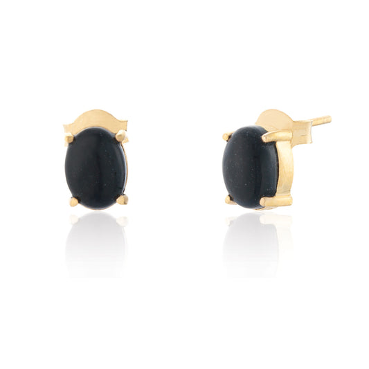 Ria Black Onyx Stud Earrings - Gold Plated