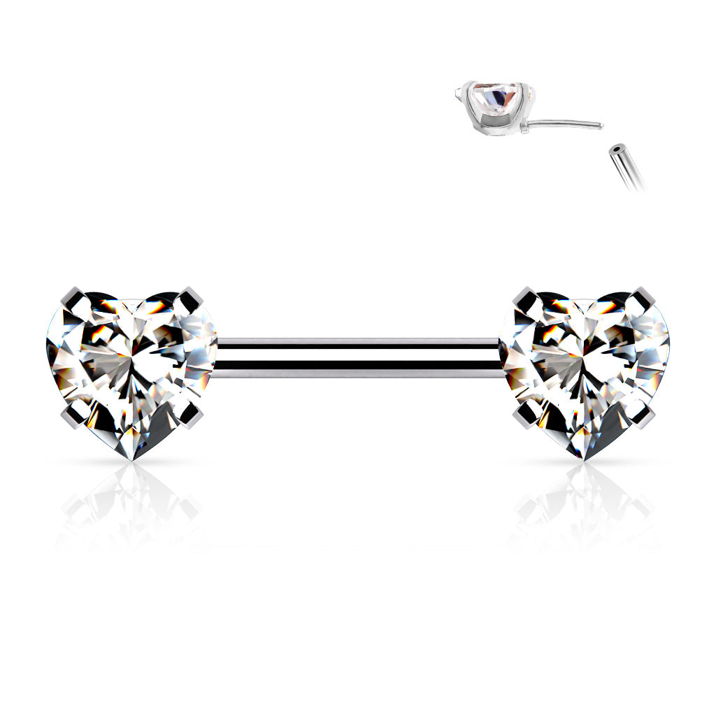 Forward Facing Heart Gem Nipple Bar.