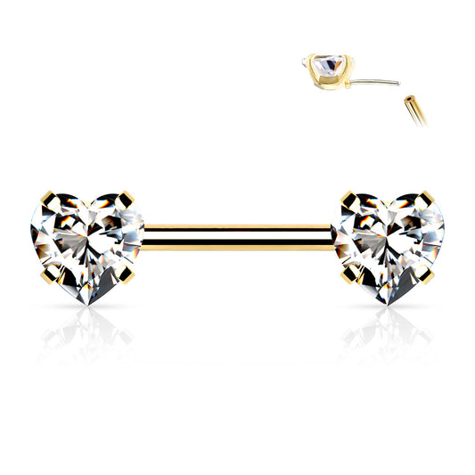 Forward Facing Heart Gem Nipple Bar.