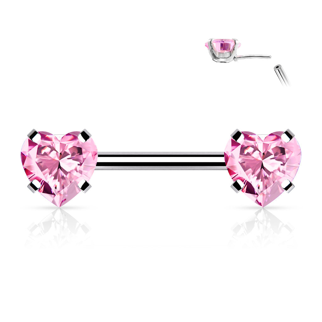 Forward Facing Heart Gem Nipple Bar.