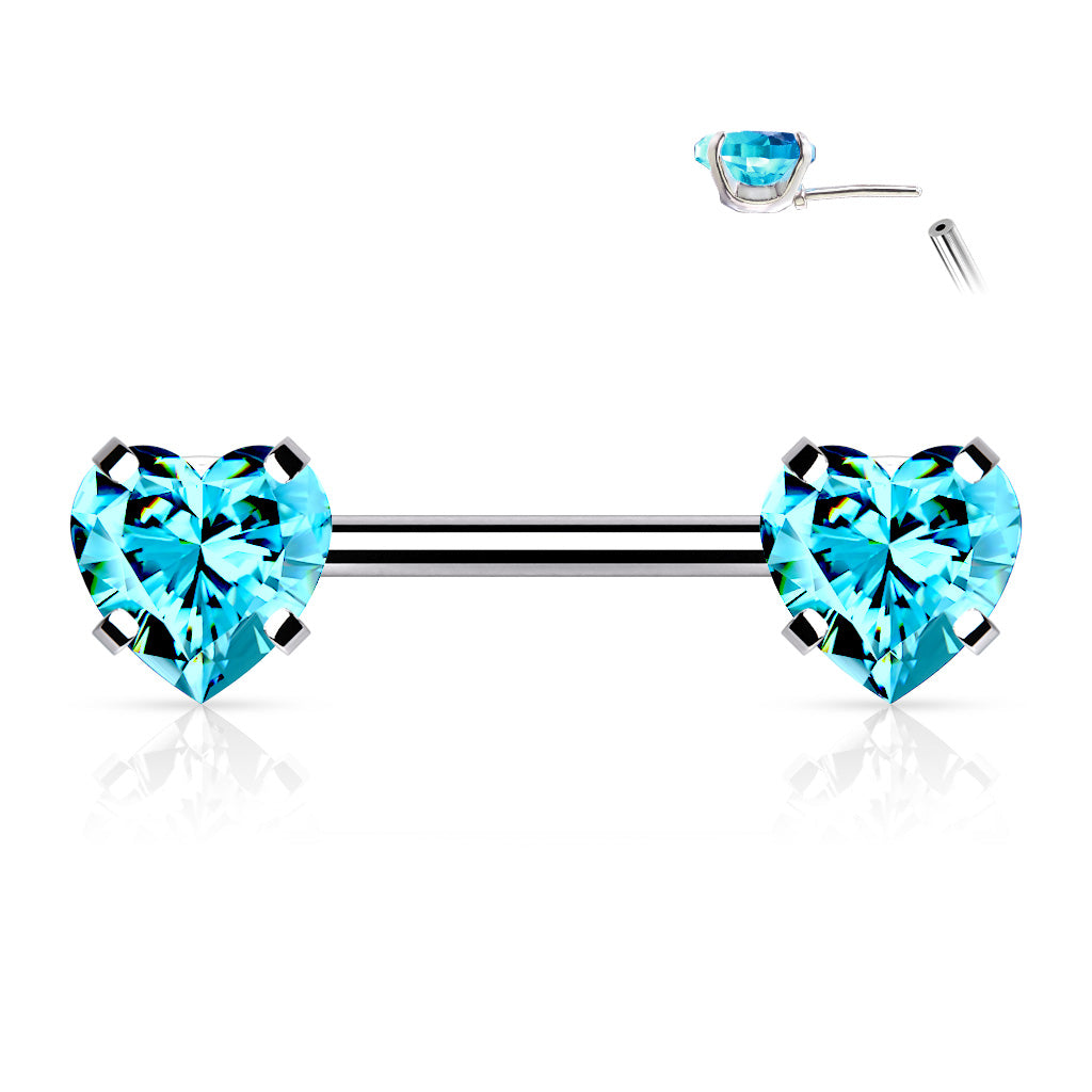 Forward Facing Heart Gem Nipple Bar.