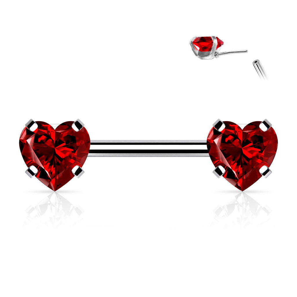 Forward Facing Heart Gem Nipple Bar.