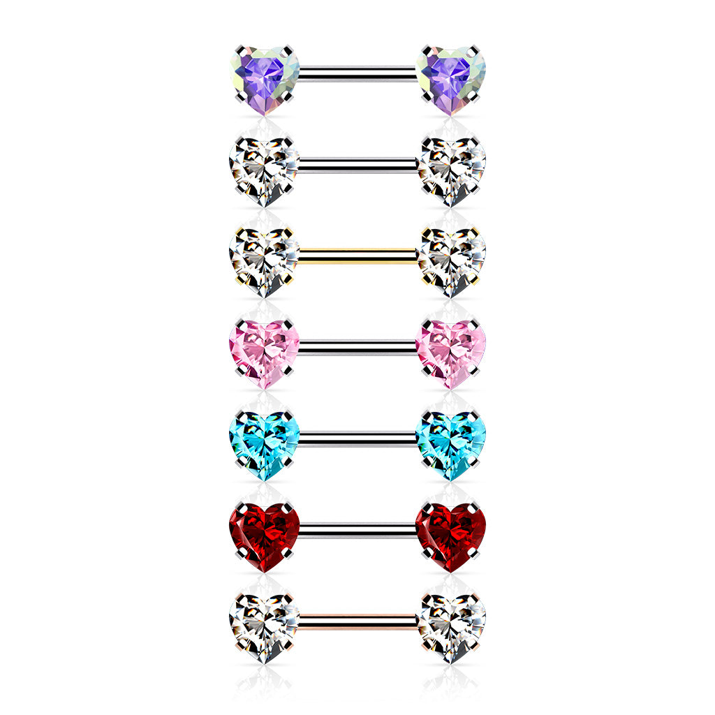 Forward Facing Heart Gem Nipple Bar.