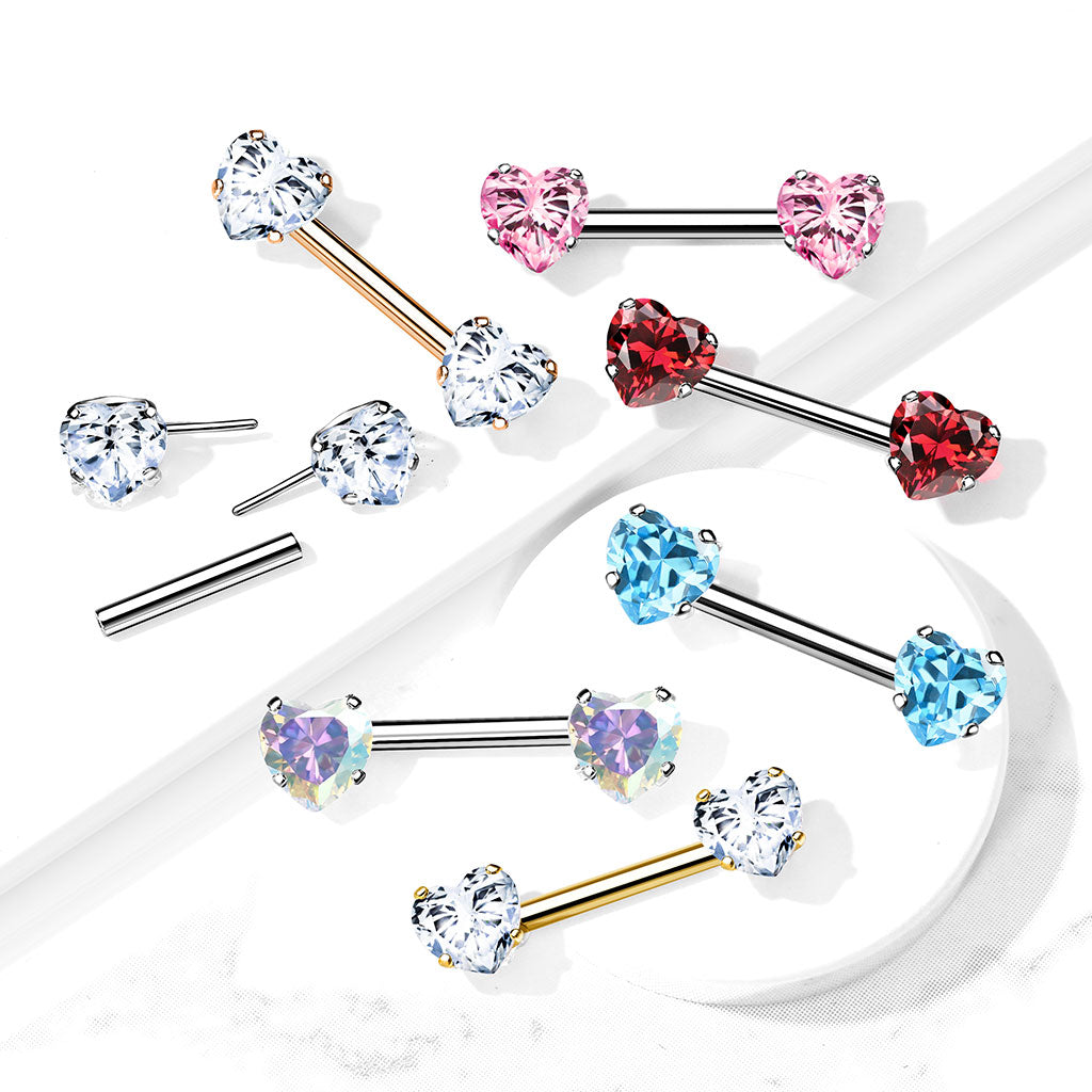 Forward Facing Heart Gem Nipple Bar.
