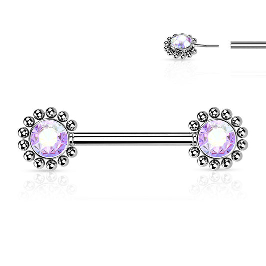 Forward Facing Gem and Bead Nipple Bar.