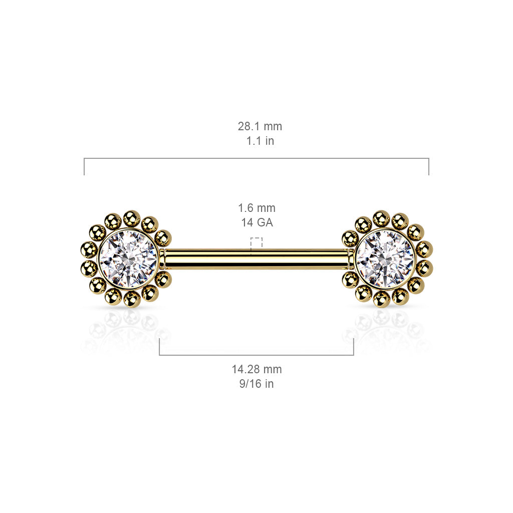 Forward Facing Gem and Bead Nipple Bar.