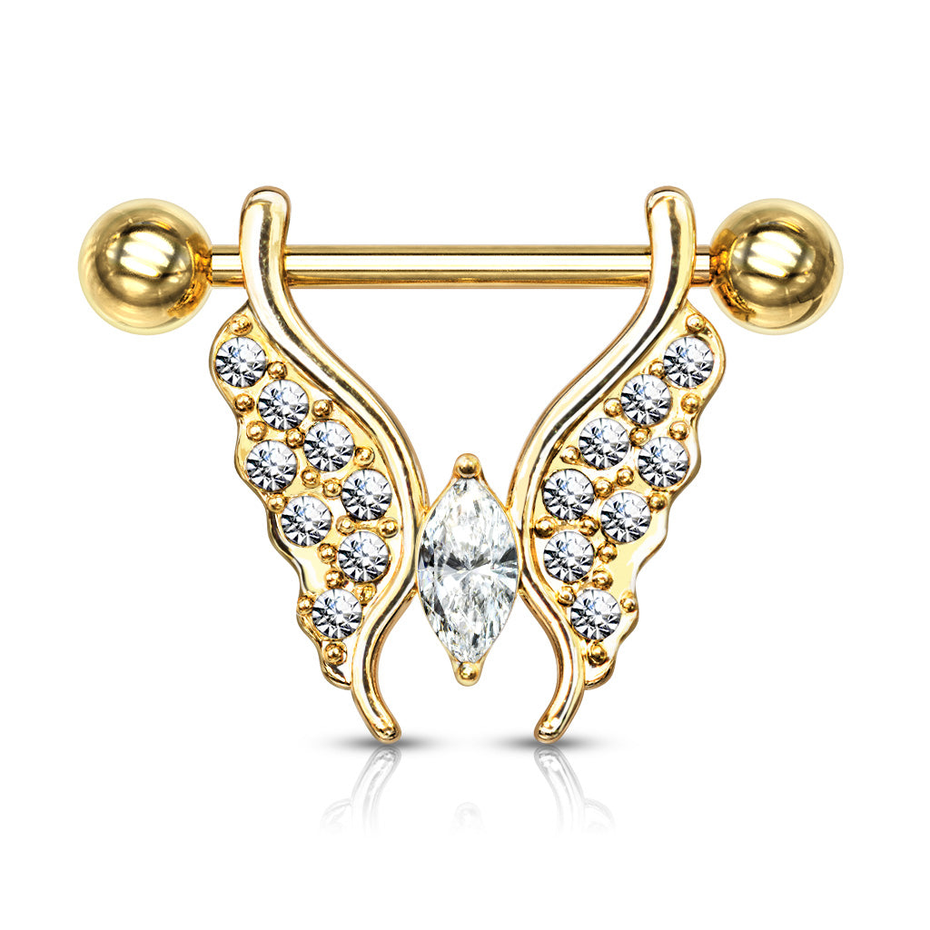 CZ Butterfly Dangly Nipple Bar.