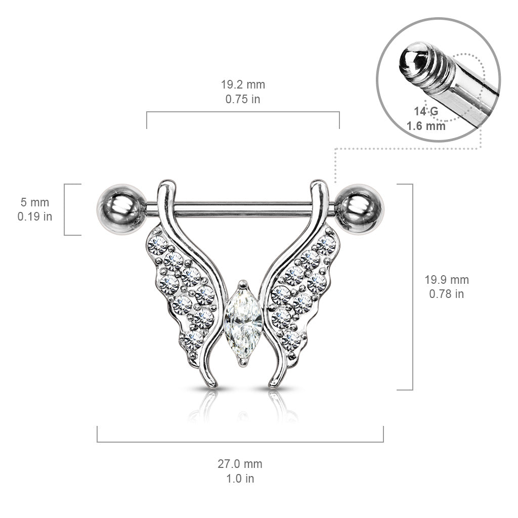 CZ Butterfly Dangly Nipple Bar.