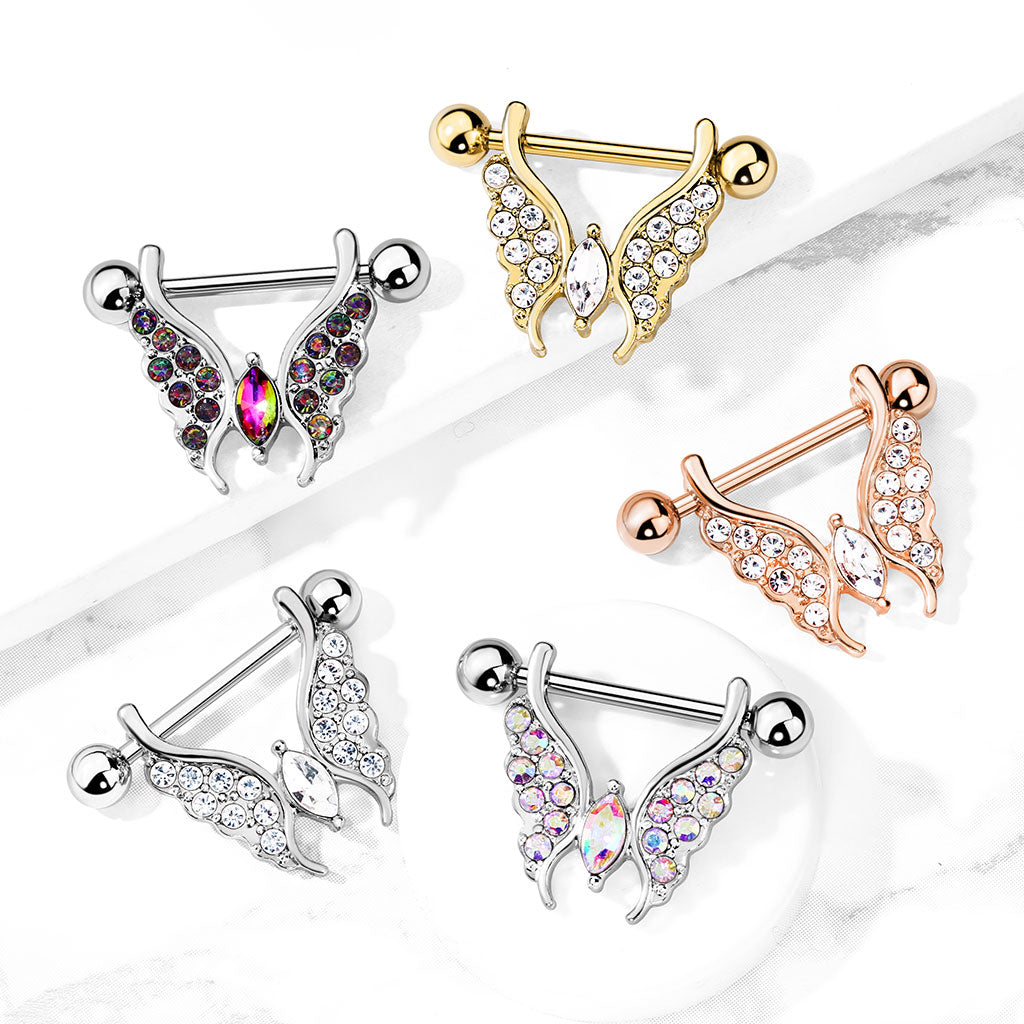 CZ Butterfly Dangly Nipple Bar.