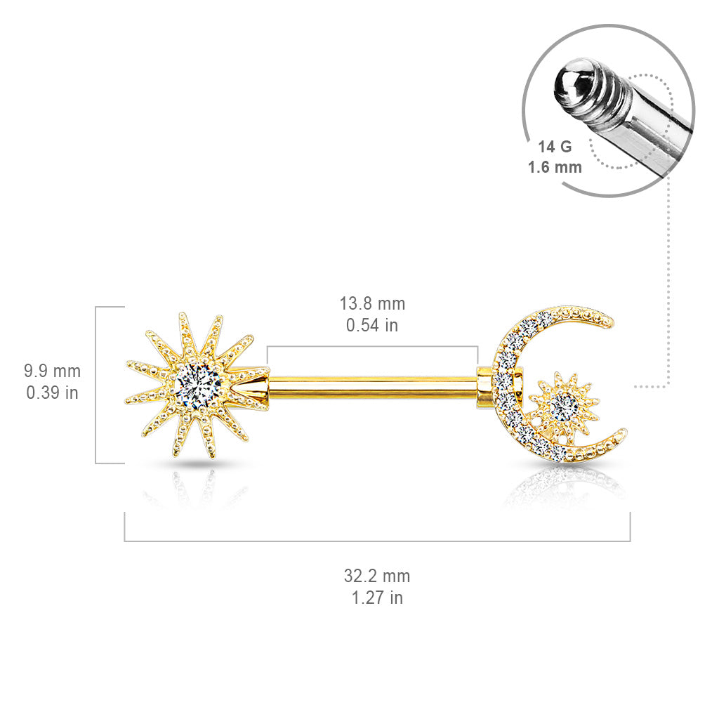 Sun, Moon and Star Nipple Bar.