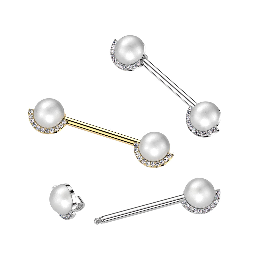 Pearl And CZ Nipple Bar.