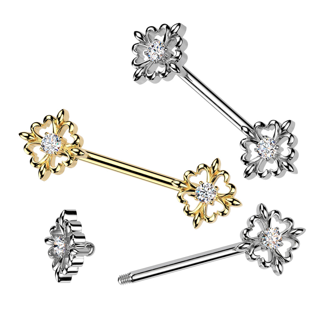 CZ Fleur De Lis Nipple Bar.