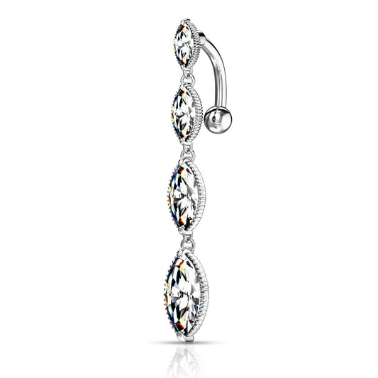 4 Marquise CZ Top Dangly Belly Bar.