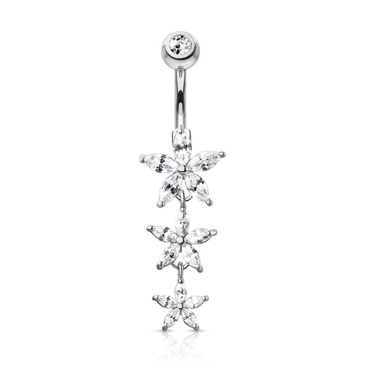 CZ Dangly Flower Belly Bar.